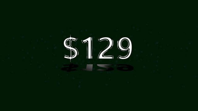 129 dollar number illustration. on a black background. and creating a stunning 4k illustration.