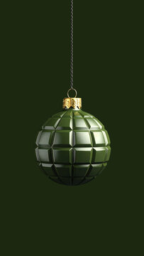Green Grenade Shaped Christmas Bauble Hanging