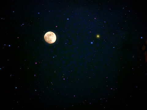 Full moon shining brightly over a starry night sky