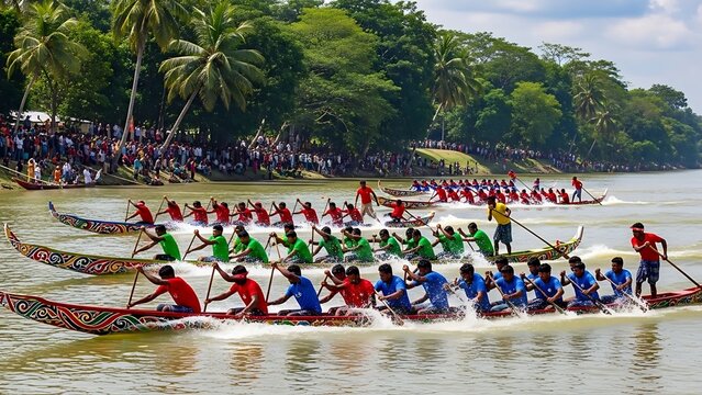 Dragon boat race on river