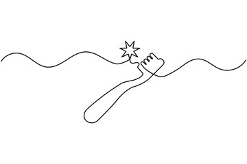 Fototapeta premium Toothbrush continuous line art design featuring a star spark with wavy line and editable strok