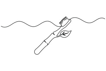 Obraz premium Toothbrush line art featuring a heart shape at the base with an editable stroke vector line.