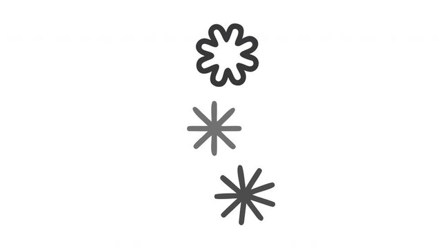 Animated flower shapes pulsing and rotating in a minimalist motion graphic on white background