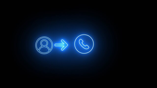Neon blue outline icon representing contact request or user call with telephone icon contact us blue light graphics