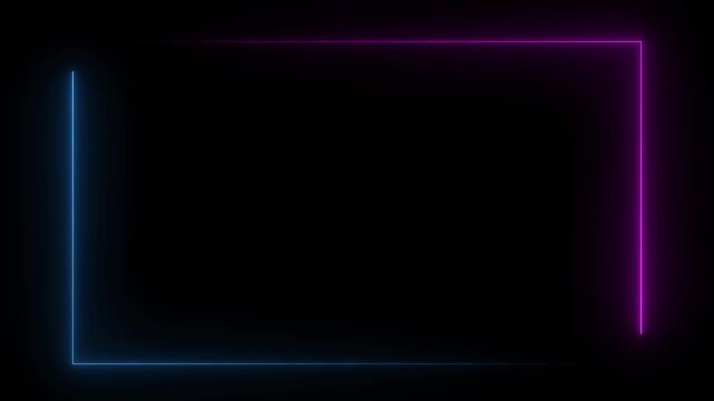 Purple and blue laser neon glowing light rectangular frame background, repetitive motion animation and flashing. rectangular border abstract background,