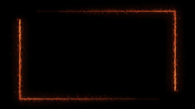 Red fire effect frame animation, laser neon light rectangular frame  background, repetitive motion animation and flashing. rectangular border abstract background,