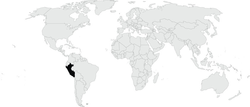 Peru Location Highlighted on the Map of the World.