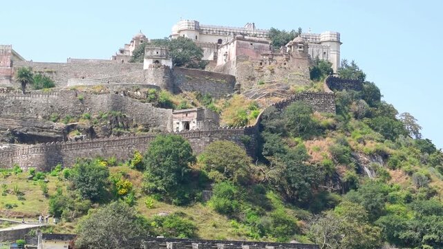 historic fortifications at Kumbhalgarh, surrounding Aravalli Hills, a renowned heritage and tourism destination in India.