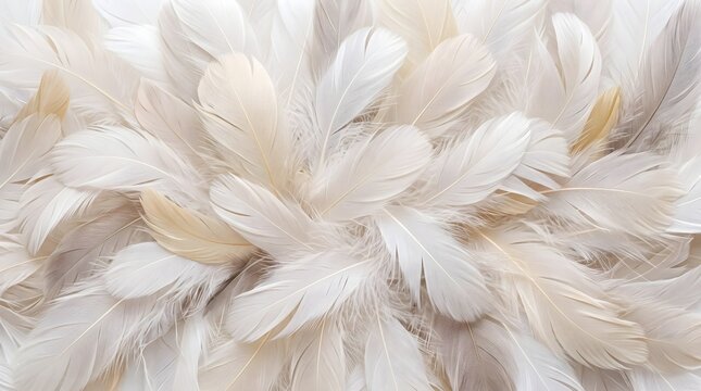 Abstract Soft White and Beige Feathers Background with Delicate Fluffy Texture