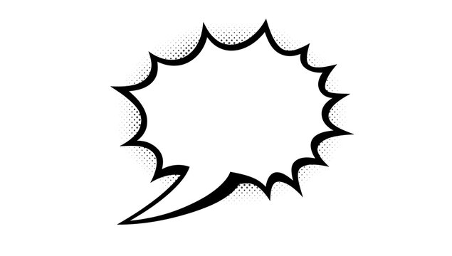 Black and White Comic Speech Bubble Frame with Halftone Dots and Action Burst Line