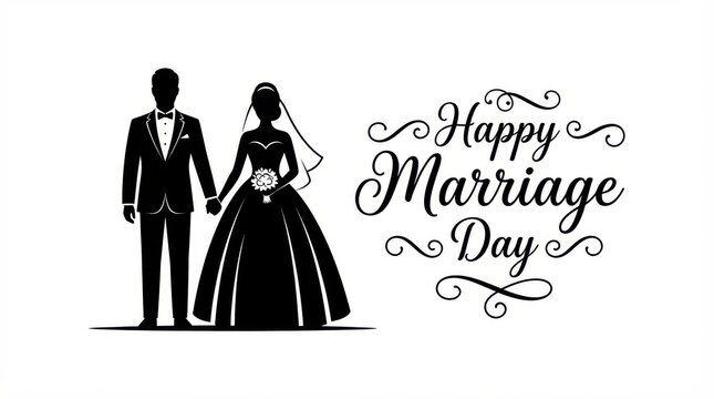 Silhouette of a bride and groom holding hands isolated on white background