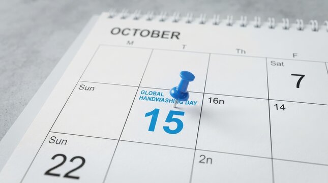 Global handwashing day marked on october 15th on a calendar