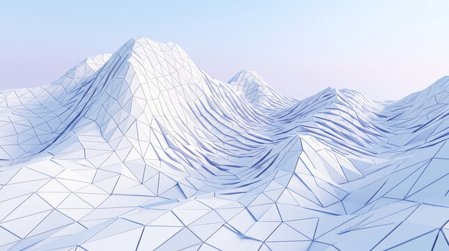 Abstract polygonal landscape of mountains in shades of blue and white