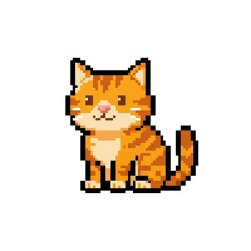 Cute Orange Cat Pixel Art Character Isolated on Transparent Background