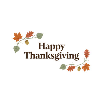 Happy thanksgiving greeting card design with decorative colorful autumn leaves isolated on a white background