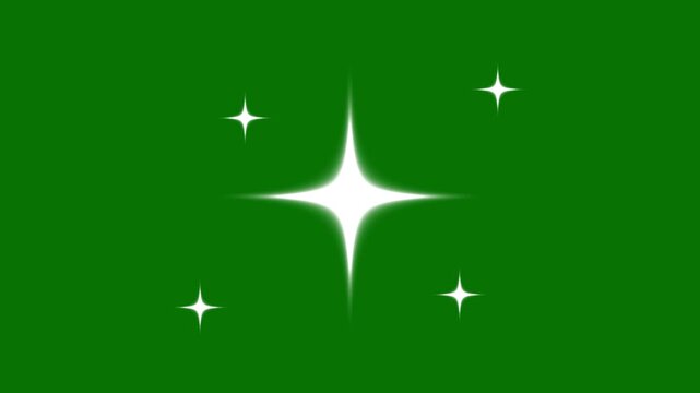 White glowing twinkle star animation with cartoon doodle sparkles,  glowing light effect, retro shine movement,retro sparkle particle movement on green  screen background. 4k video