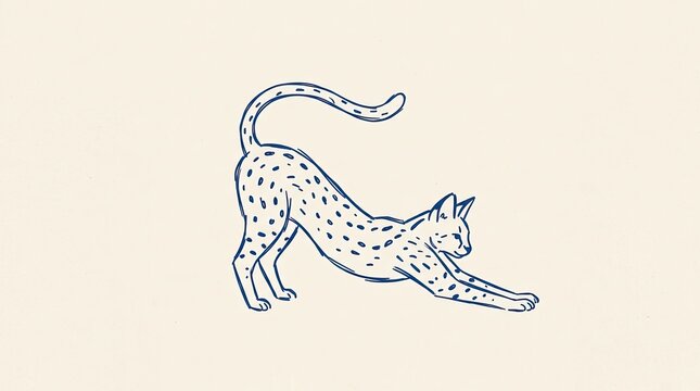 Vector drawn art spotted leopard stretching its body in a playful pounce pose with stretching wildlife predator movement carnivore graceful