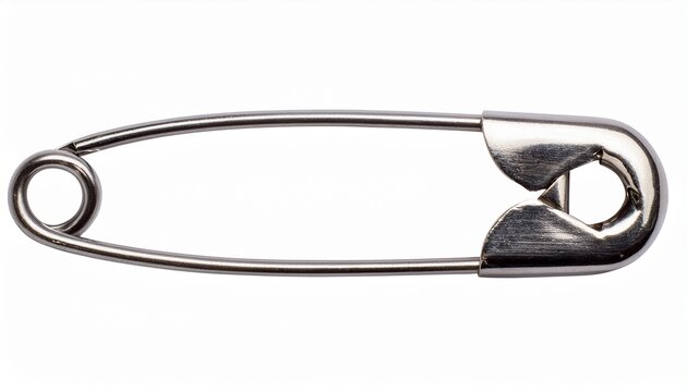 a silver safety pin is shown on a white background isolated on white background
