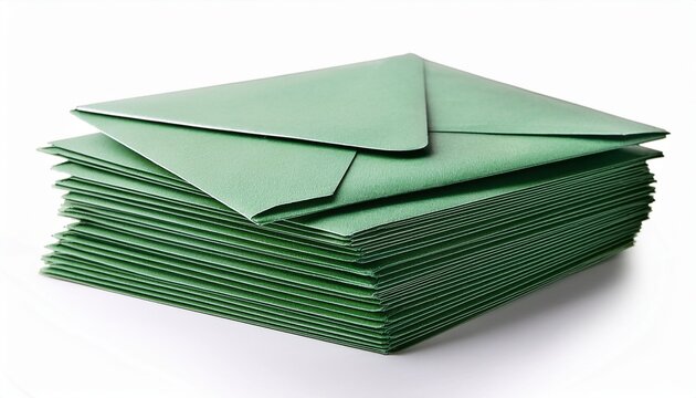 a stack of green envelopes on a white background