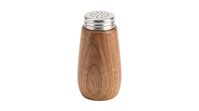 Rustic wooden salt shaker with stainless steel lid, elegant walnut wood pepper dispenser, minimalist kitchen tabletop seasoning accessory