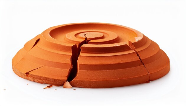 broken orange clay pigeon target isolated on white background