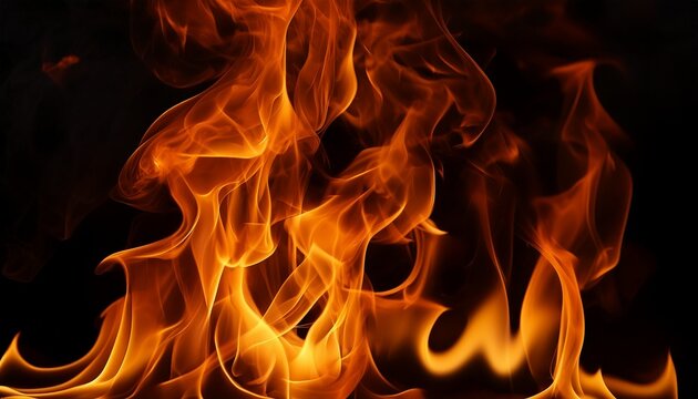 close up of orange fire flames on black background