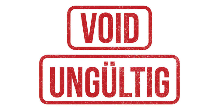 Red void and ung&uuml;ltig rubber stamp marks, grunge textured cancelation seals, bilingual invalidation stamps for business documents