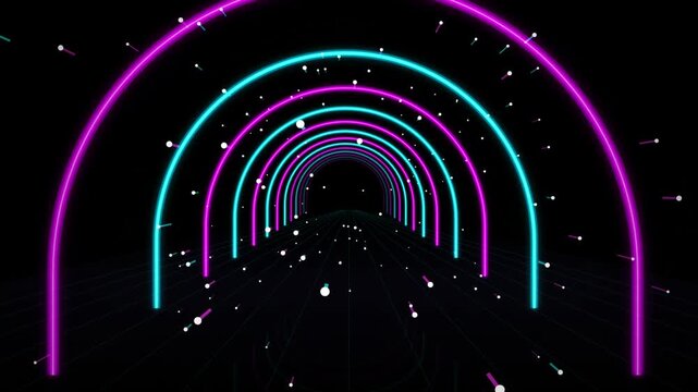 Neon Cyberpunk Tunnel Loop Animation with Glowing Arches