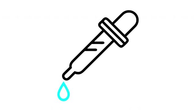 Animated dropper tool with liquid drop falling for medical laboratory and science research concepts