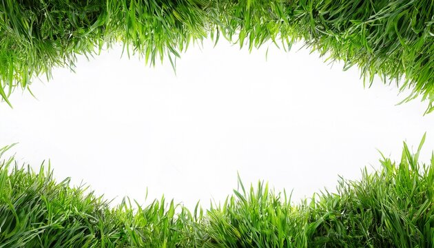 green grass border creating a natural frame fresh lawn field texture with white background for design