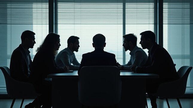 Un grupo de profesionales corporativos an&oacute;nimos reunidos alrededor de una mesa de conferencias