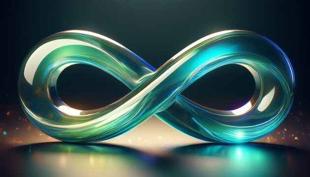 infinity symbol object representing continuous loop and endless possibilities with blue and green glassy texture