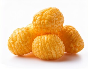 Obraz premium puffed corn snacks cheesy isolated on white background puff corn or corn puffs cheese flavor on white