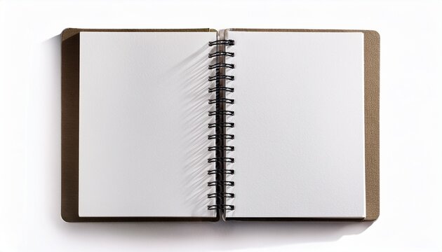 spiral bound notebook with blank white pages isolated on white background