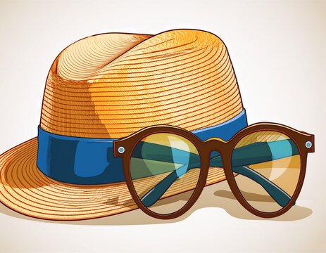 summer beach vacation accessories bag cap strawn hat sunglass isolated on white