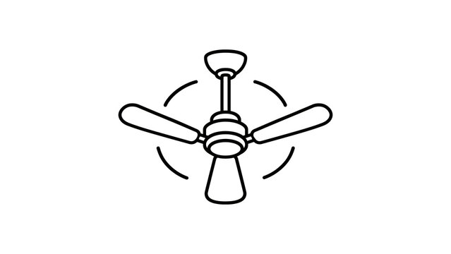 A line art ceiling fan spinning, rotating icon illustration.