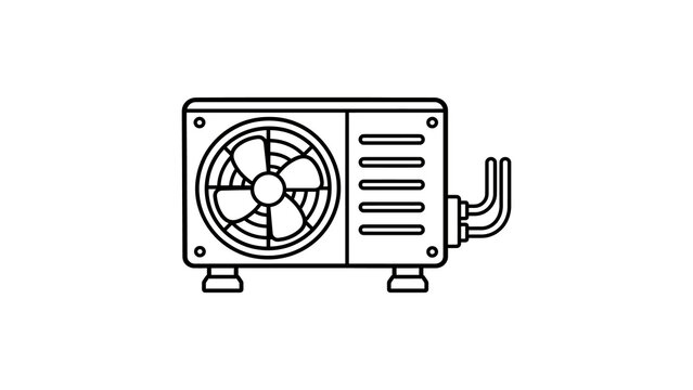 Air conditioner outdoor unit vector icon on transparent grid.