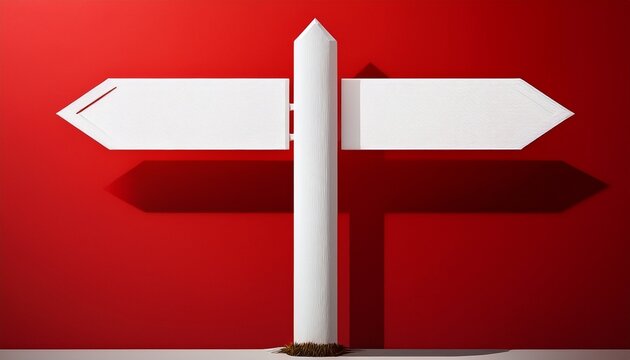 white signpost with two arrows pointing in opposite directions on red background