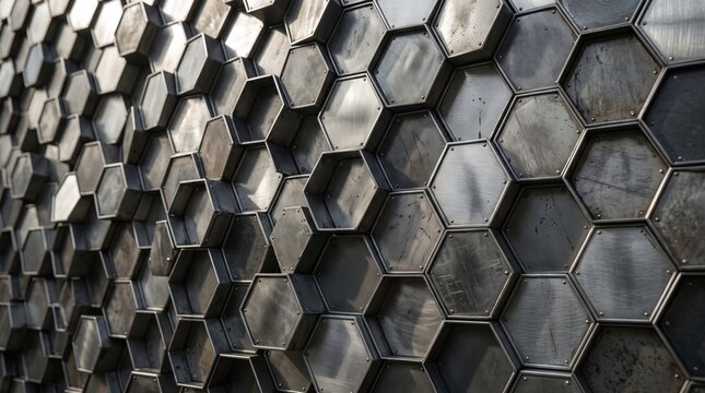 Abstract Futuristic Metallic Hexagonal Tile Pattern Background