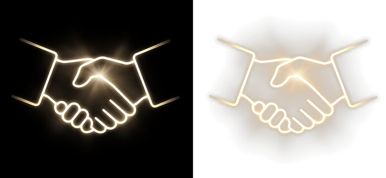 Neon handshake icon on black and transparent background