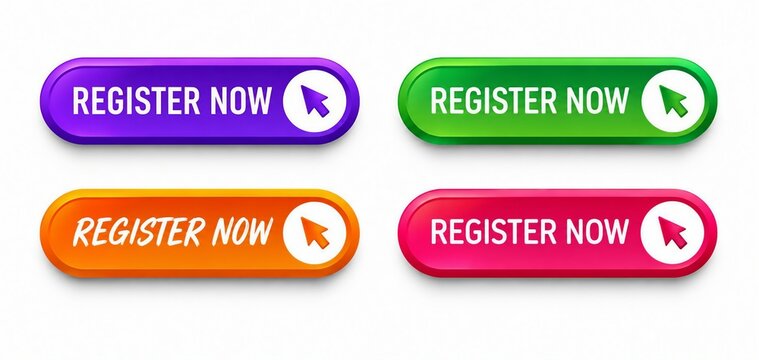 Colorful register now call to action buttons with arrow icons