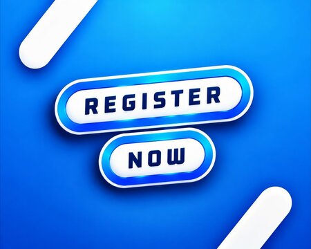 Modern register now button design on blue background