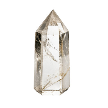 Clear quartz crystal point with internal fractures isolated on transparent background PNG element