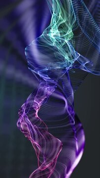 Fantastic vertical video animation with particle wave object in slow motion, 2304x4096 loop 4K