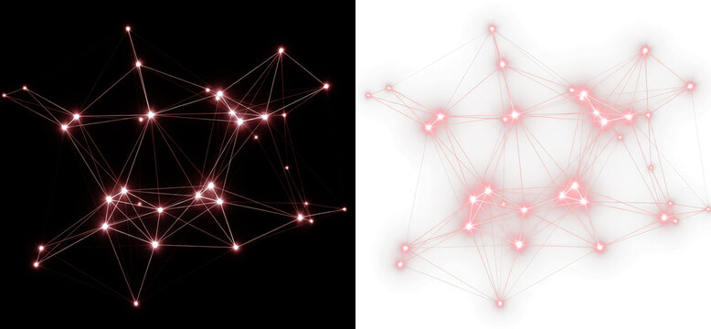 Abstract red glowing network connection structure isolated on transparent background