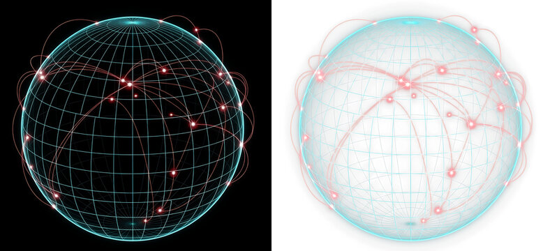 Global network connection on a digital globe isolated on transparent background