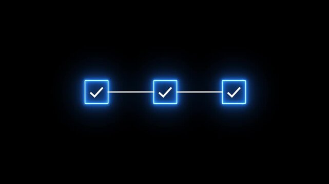 Neon line Step-by-Step Guide with check mark icon. 3 step infographic process, step process success with check marks icon alpha channel, 4k