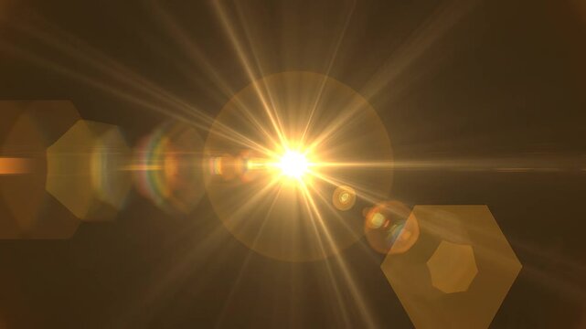 Golden light flare transition with lens effects and bokeh during a cinematic zoom out