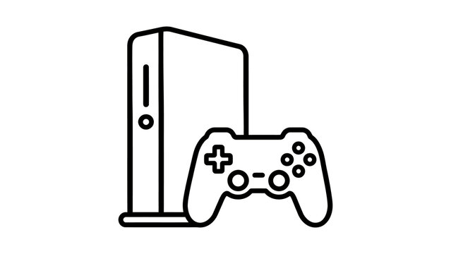 Black outline icon of game console with controller device esports.