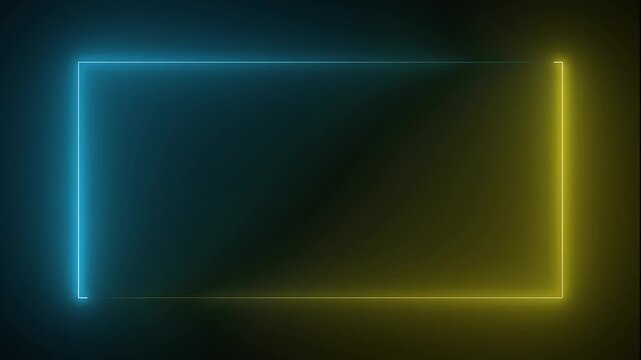 Neon rectangular frame loopable. Neon lines frame animation. Glowing neon rectangle border frame animated on black background with alpha channel, 4k